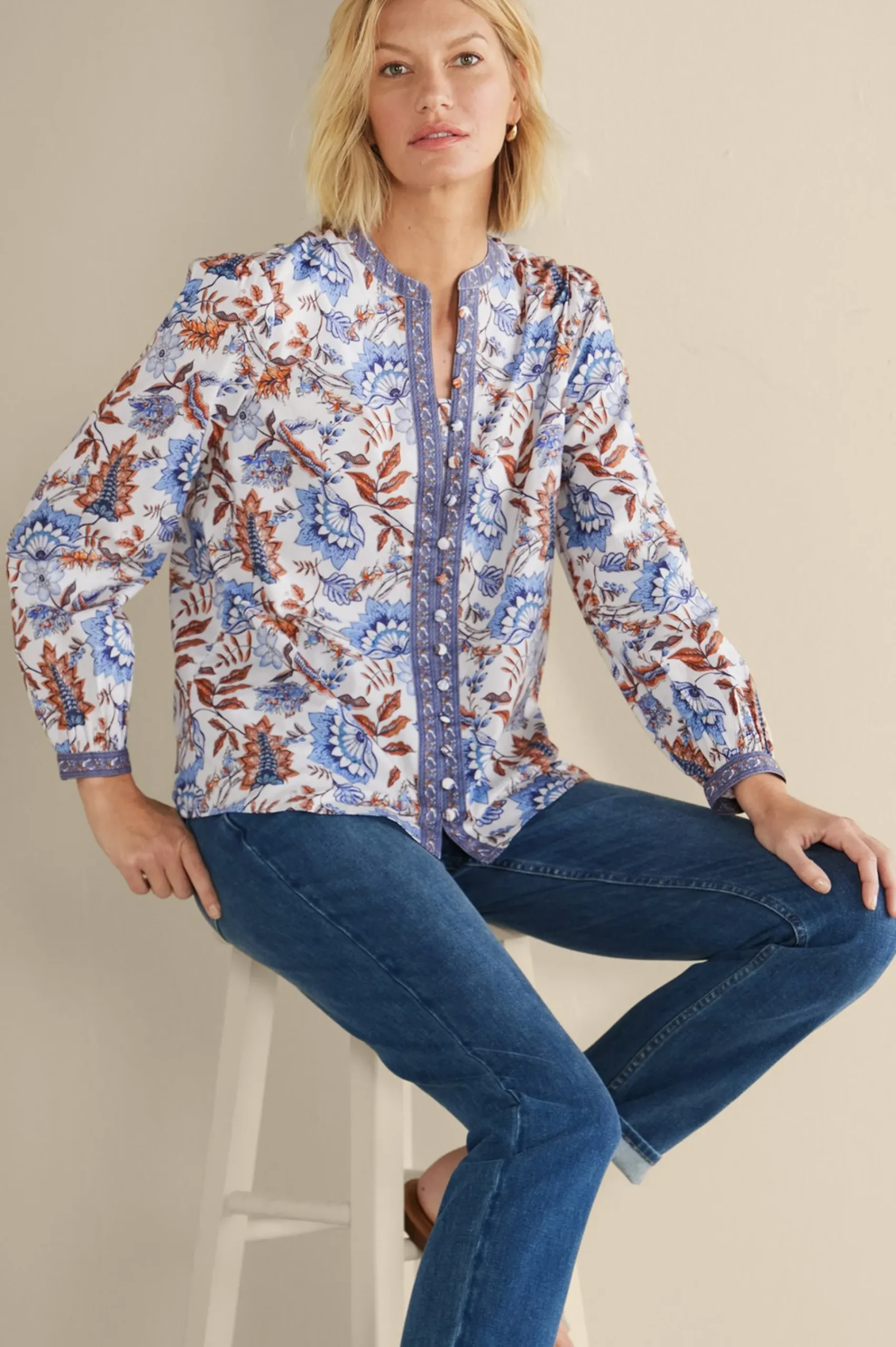 tracy_top_5.webp Feminine Flourish | Into The Blues-Soft Surroundings Tracy Top Chambray Calico