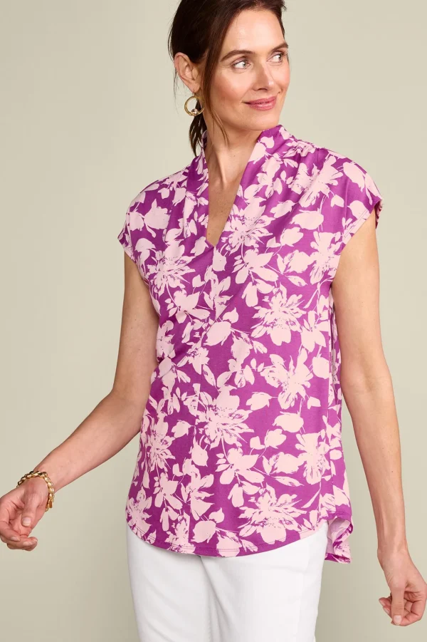 short sleeve | tops & tees-Soft Surroundings Twilight Luau Printed Tunic Global Paisley Neutral