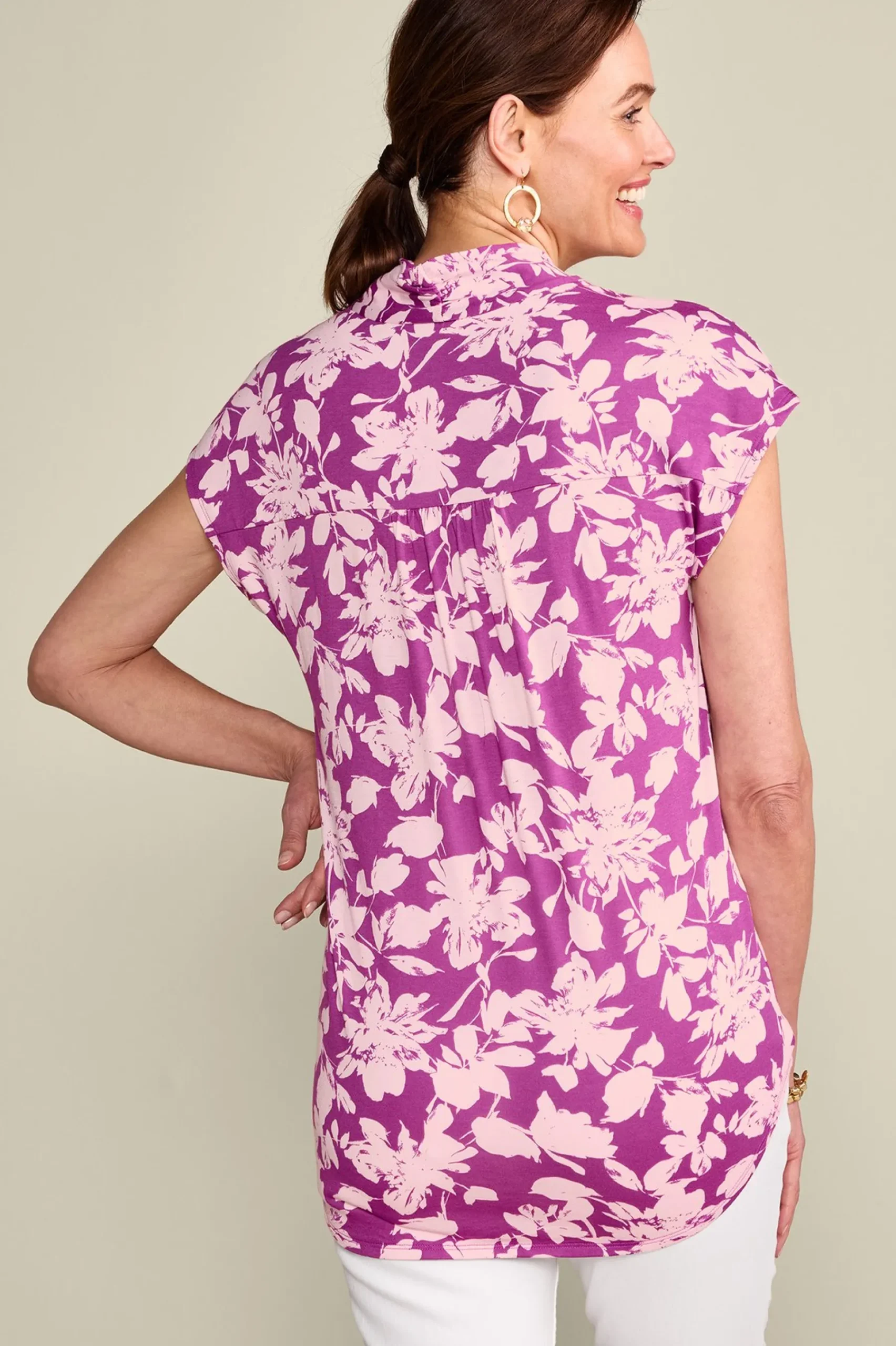 twilight_luau_printed_tun_2.webp short sleeve | tops & tees-Soft Surroundings Twilight Luau Printed Tunic Global Paisley Neutral