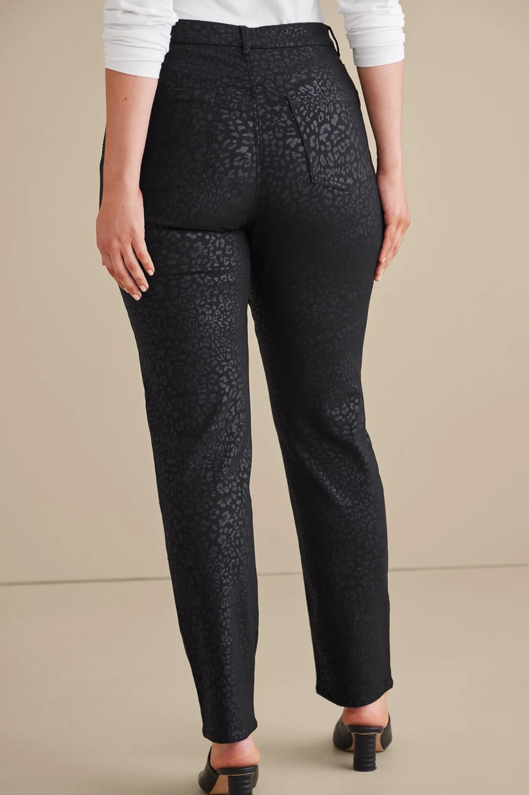 ultimate_denim_animal_str_2.webp leggings | full length-Soft Surroundings Ultimate Denim Animal Straight Leg Jeans Metallic Animal
