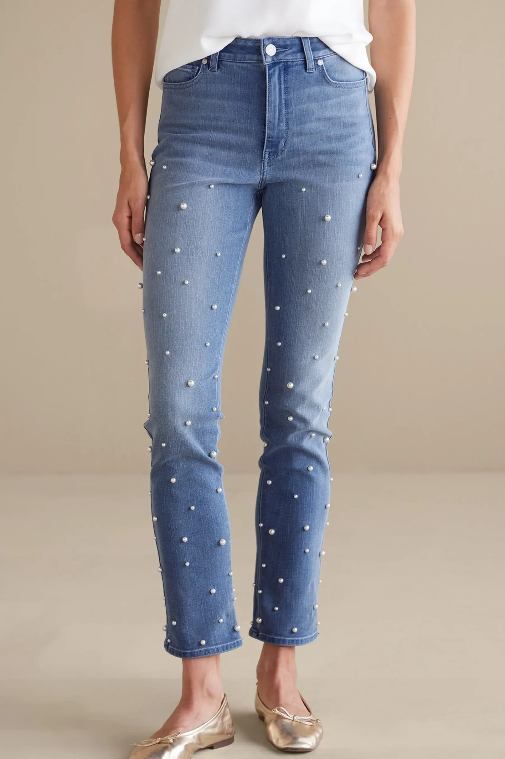 ultimate_denim_pearl_stra_1.webp Wear Now Styles | leggings-Soft Surroundings Ultimate Denim Pearl Straight Leg Jeans Icy Blue Wash