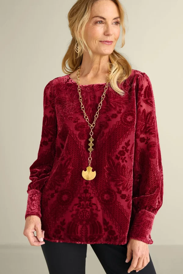 EVelvet Styles | long sleeve-Soft Surroundings Vanetta Velvet Top Jewel Green