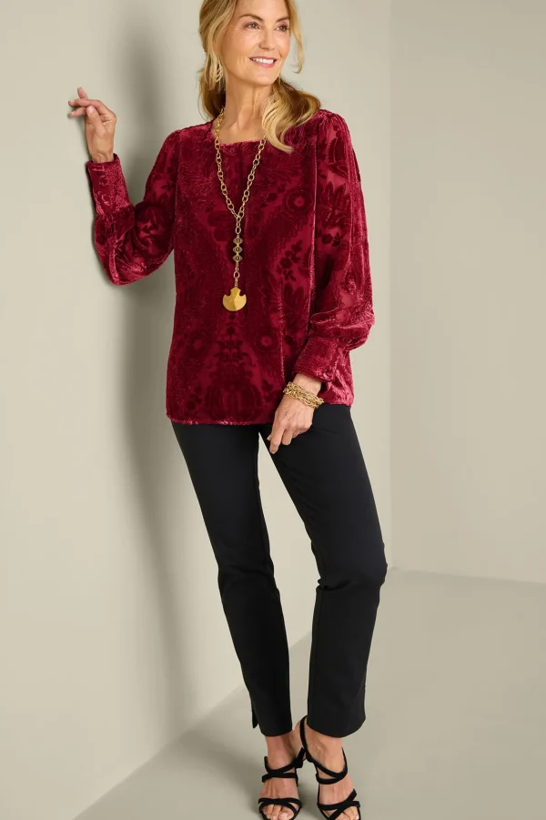 EVelvet Styles | long sleeve-Soft Surroundings Vanetta Velvet Top Jewel Green