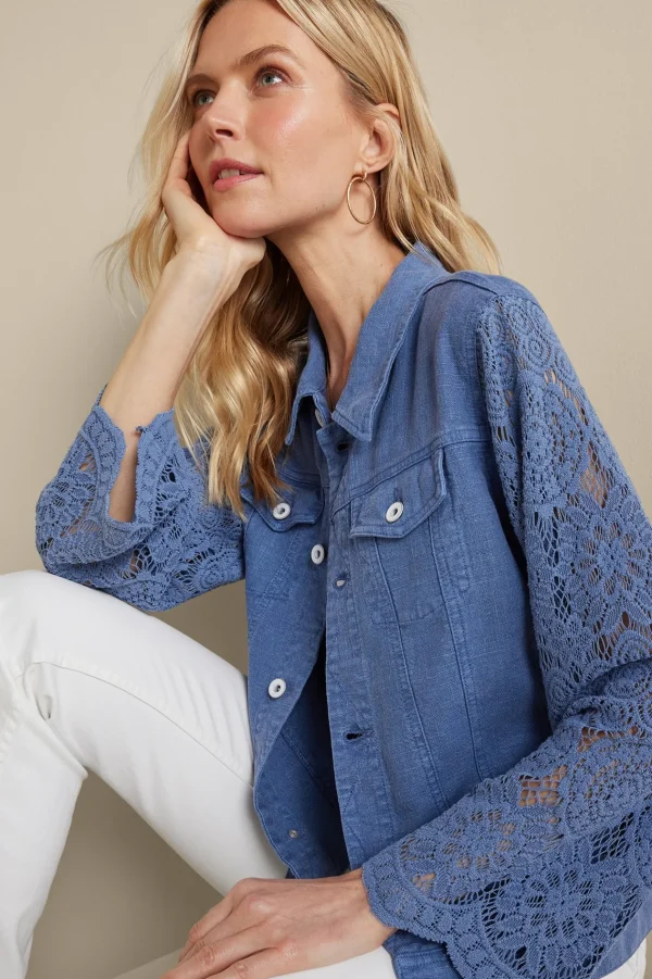 Feminine Flourish | Into The Blues-Soft Surroundings Varese Linen Blend Jacket Colony Blue