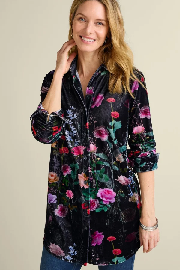 Everyday Styles | EVelvet Styles-Soft Surroundings Velvet Boyfriend Tunic Shirt Dark Copper