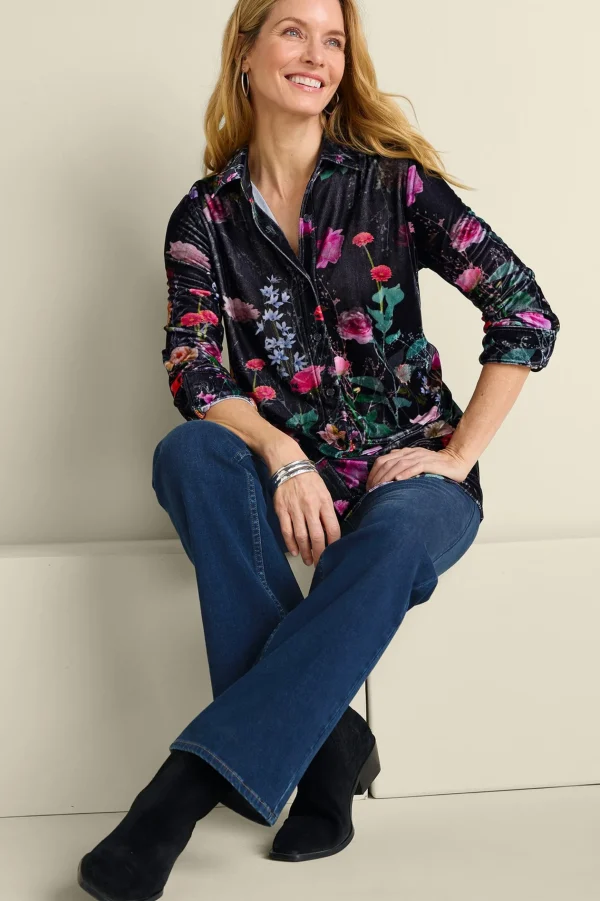 Everyday Styles | EVelvet Styles-Soft Surroundings Velvet Boyfriend Tunic Shirt Dark Copper