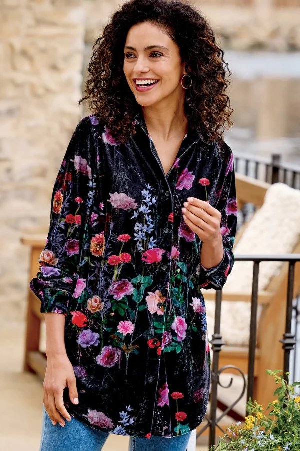 Everyday Styles | EVelvet Styles-Soft Surroundings Velvet Boyfriend Tunic Shirt Dark Copper