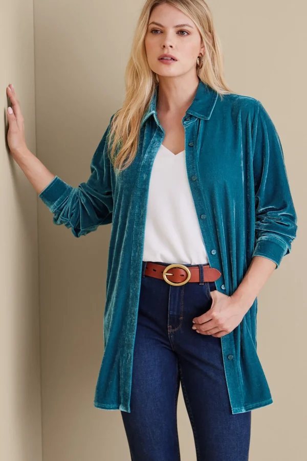 Everyday Styles | EVelvet Styles-Soft Surroundings Velvet Boyfriend Tunic Shirt Dark Copper
