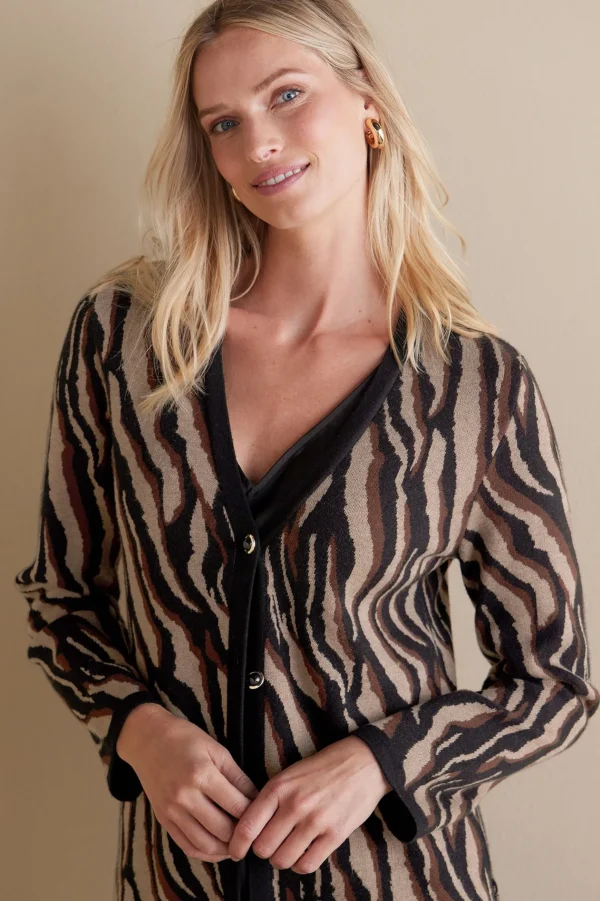 Sweaters & Cardigans-Soft Surroundings Veronica Jacquard Cardigan Neutral Animal