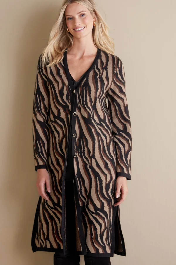 Sweaters & Cardigans-Soft Surroundings Veronica Jacquard Cardigan Neutral Animal