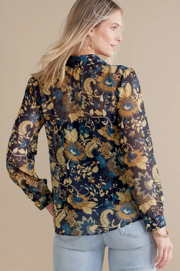 Feminine Flourish | Everyday Styles-Soft Surroundings Viola Shimmer Blouse Multi Floral