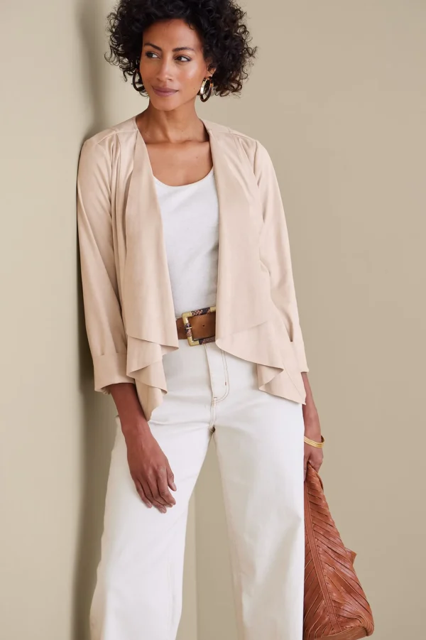 Jackets & Coats-Soft Surroundings Viviana Faux Suede Jacket Beige