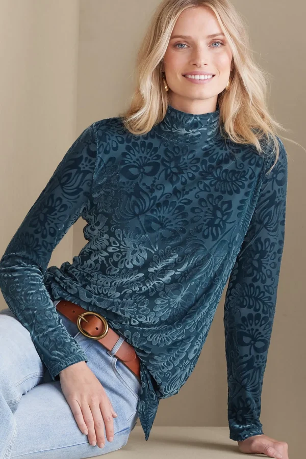 Feminine Flourish | Everyday Styles-Soft Surroundings Walden Velvet Turtleneck Red Dahlia