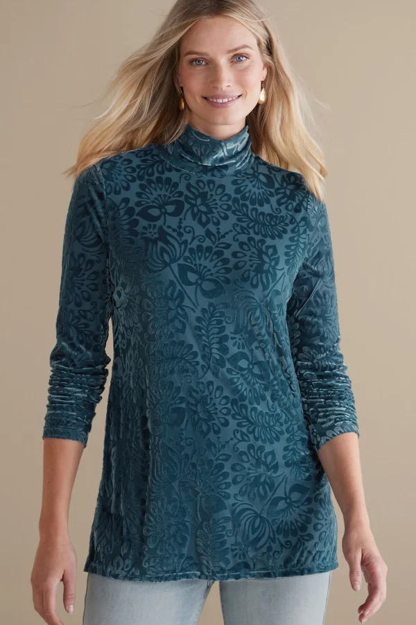 Feminine Flourish | Everyday Styles-Soft Surroundings Walden Velvet Turtleneck Red Dahlia