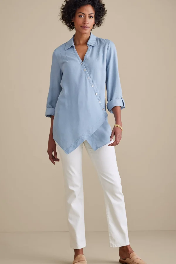 Into The Blues | Vacation Shop-Soft Surroundings Washed TENCEL Tunic Light Wash Denim