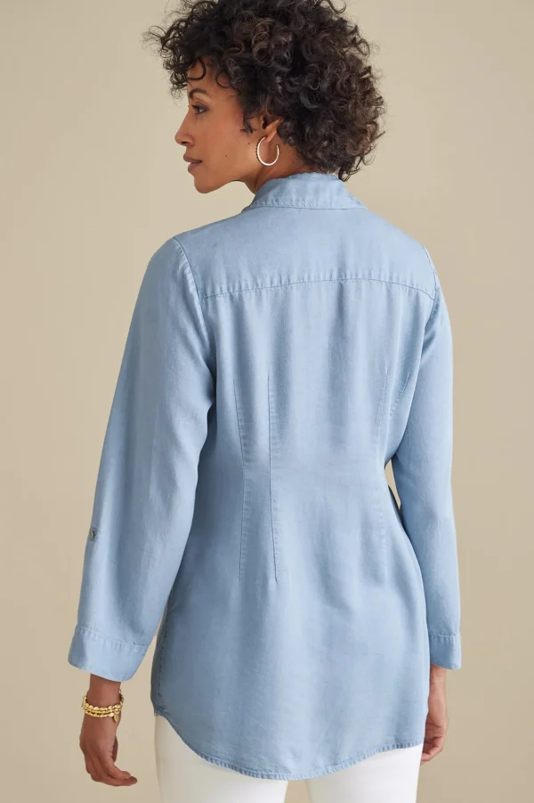 Into The Blues | Vacation Shop-Soft Surroundings Washed TENCEL Tunic Light Wash Denim