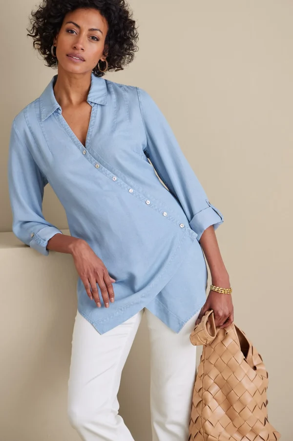 Into The Blues | Vacation Shop-Soft Surroundings Washed TENCEL Tunic Light Wash Denim
