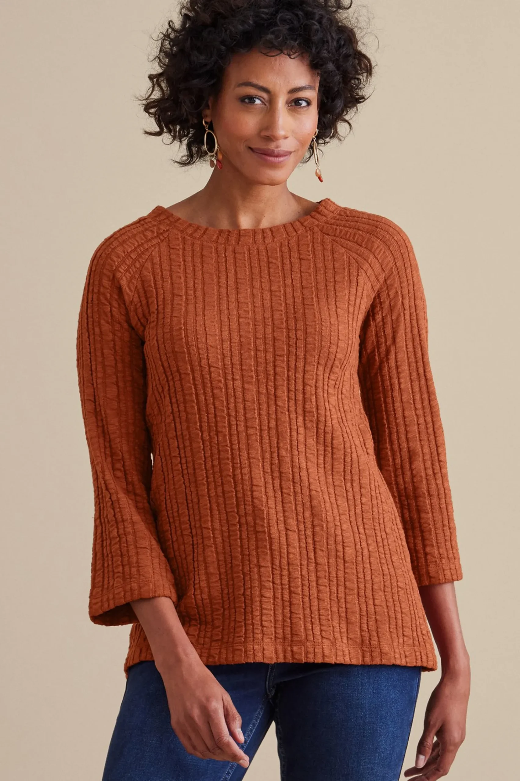 women_goldie_tunic_top_0.webp three quarter length | pullovers-Soft Surroundings Women Goldie Tunic Top Dark Copper