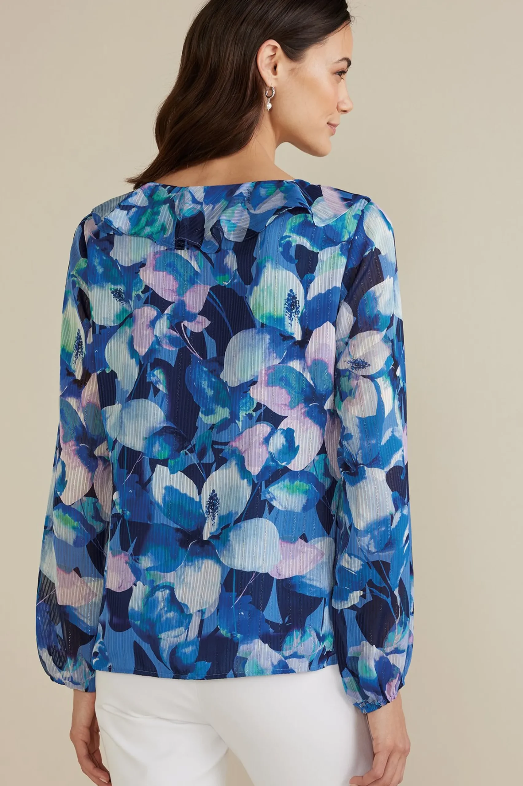 xenia_ruffle_top_2.webp Feminine Flourish | long sleeve-Soft Surroundings Xenia Ruffle Top Purple Floral