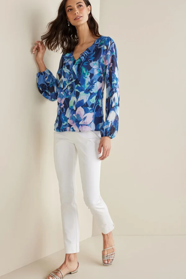 Feminine Flourish | long sleeve-Soft Surroundings Xenia Ruffle Top Purple Floral