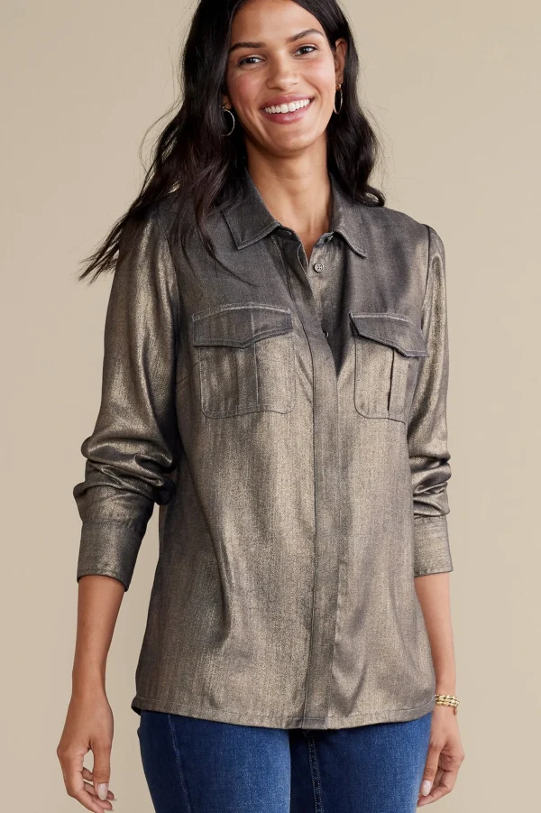 long sleeve | shirts-Soft Surroundings Zafina Shirt Metallic Gold Luster
