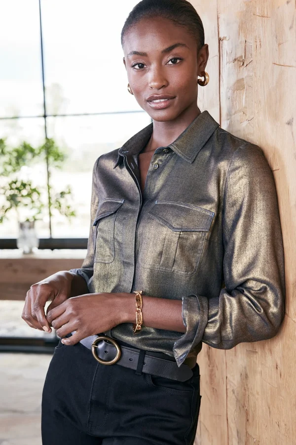 long sleeve | shirts-Soft Surroundings Zafina Shirt Metallic Gold Luster