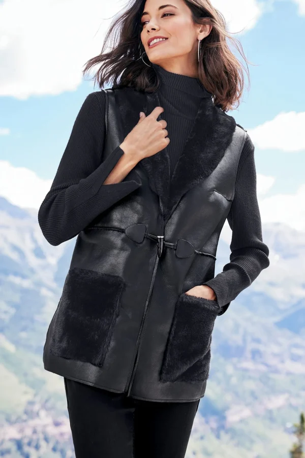 Jackets & Coats | vest-Soft Surroundings Zeva Faux Leather Shearling Vest Black