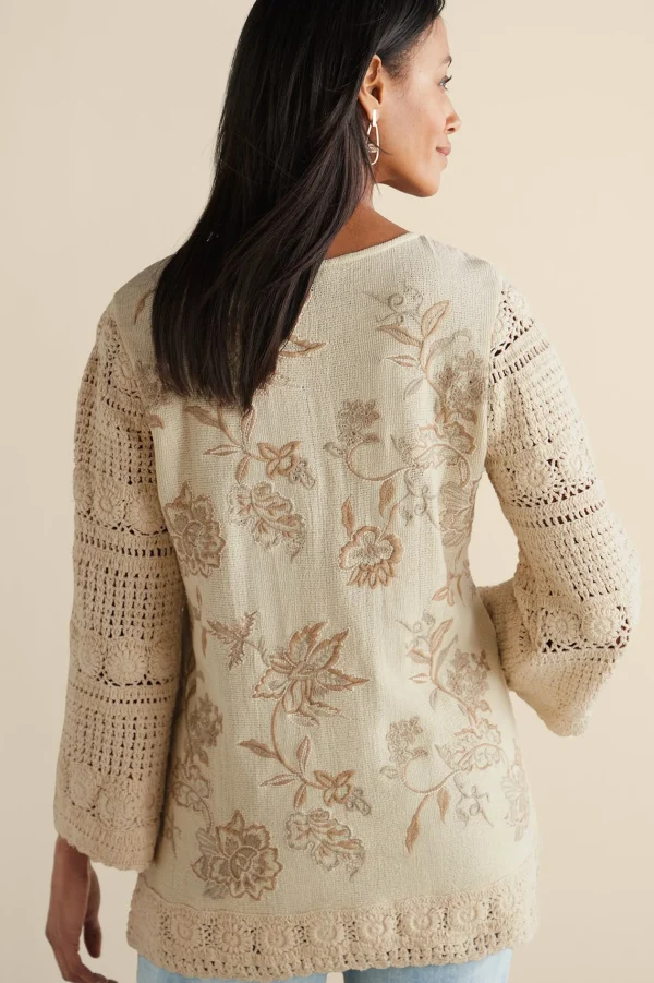 Feminine Flourish | Vacation Shop-Soft Surroundings Zina Crochet Sweater Tan Ecru