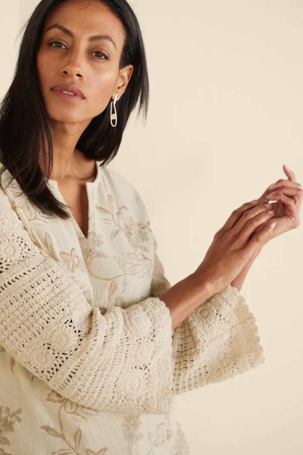 Feminine Flourish | Vacation Shop-Soft Surroundings Zina Crochet Sweater Tan Ecru